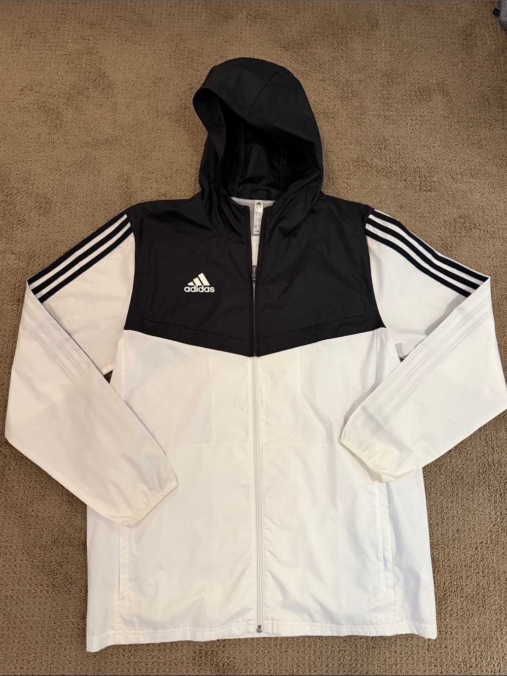 adidas Black and White Hooded Windbreaker Jacket